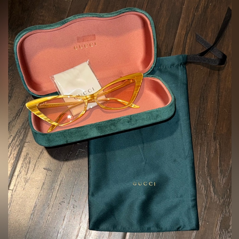 😎 New! Gucci Yellow Cat Eye Sunglasses - Picture 10 of 13